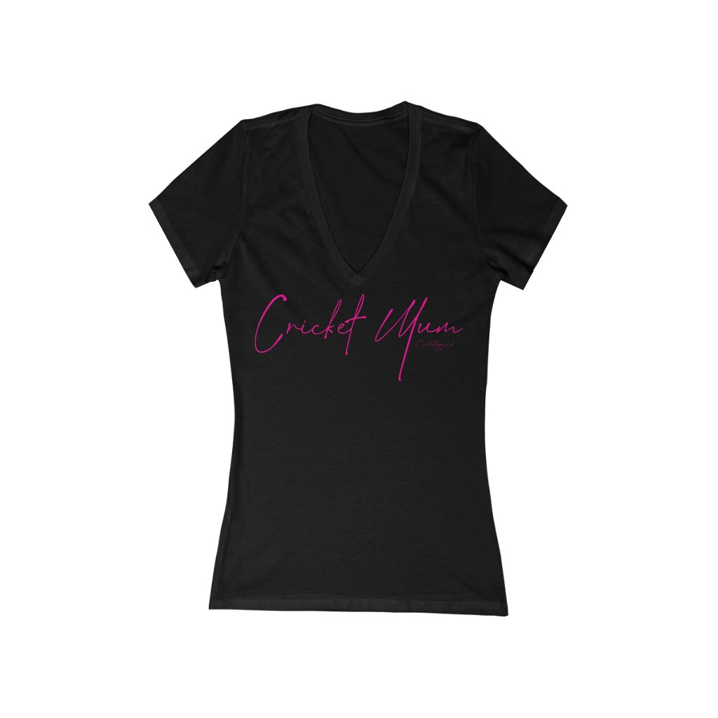Cricket Mum Short Sleeve Deep V-Neck Tee Pink