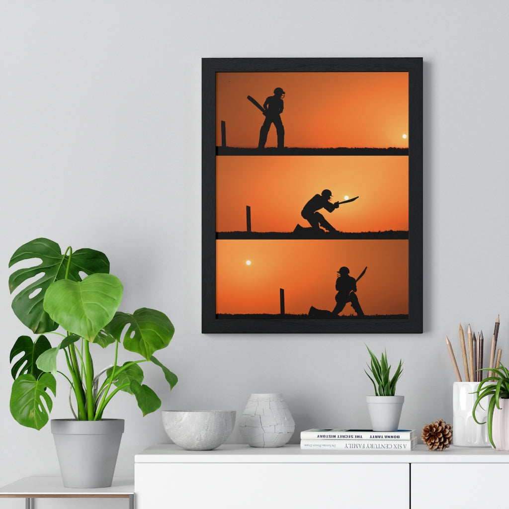 Premium Framed Sunset Cricket Poster