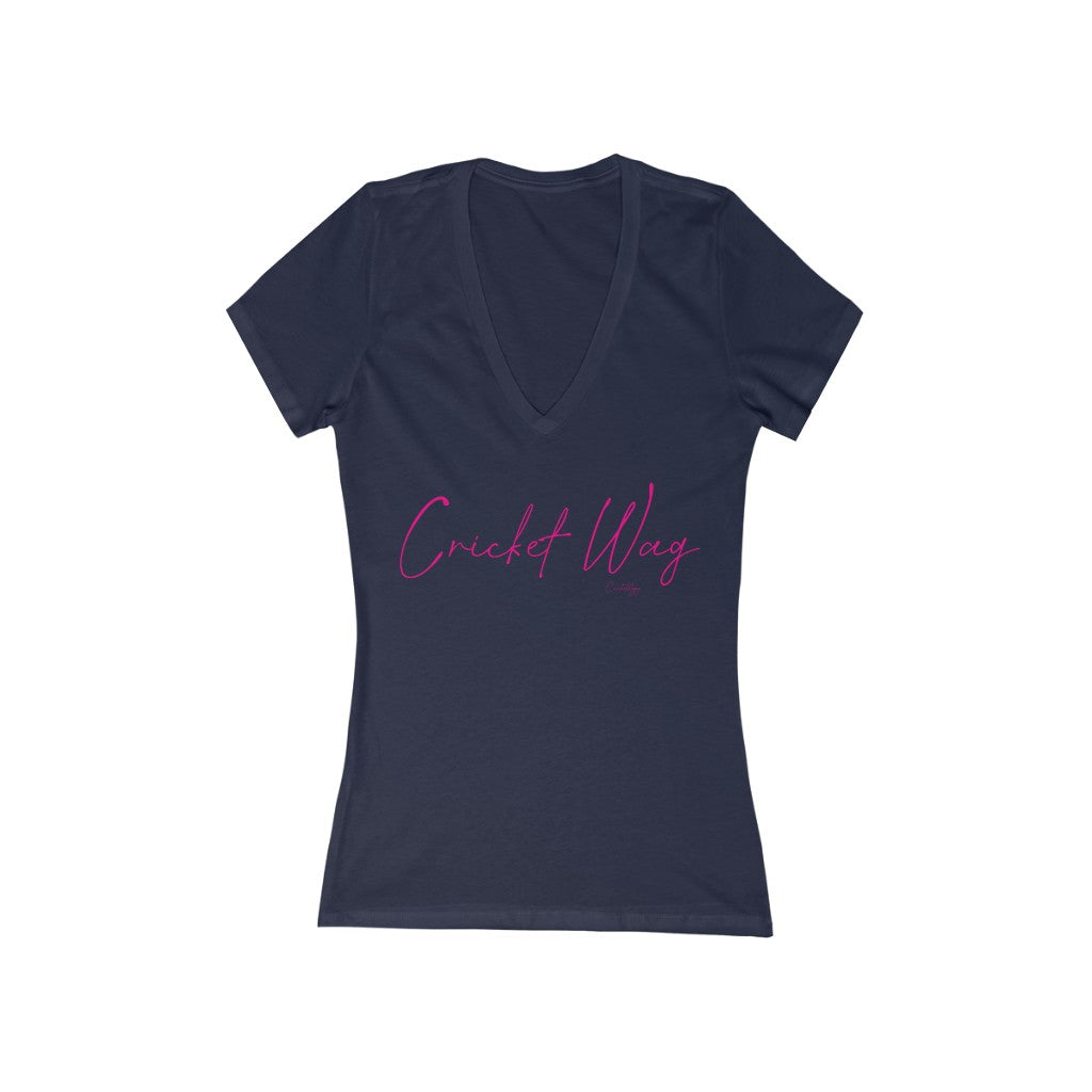 Cricket Mum Short Sleeve Deep V-Neck Tee Pink