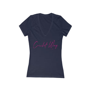 Cricket Mum Short Sleeve Deep V-Neck Tee Pink